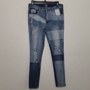 Venus Blue Grunge Y2K Mid Rise Distressed Patchwork Skinny Denim Jeans Size 6